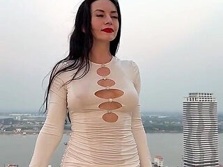 Outdoor Pussy Flashing, Pee in the Glass, Spit, Ahegao, Fake Cum on My Tits & Body