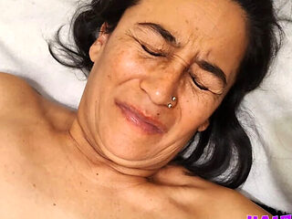 Hairy Mature Mom Fucks Herself with Big Dildo - Tight Pussy Penetration