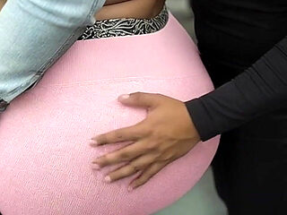 Balaclava BBW Gets Ass in Tight Shiny Pink Pants - Public Bus