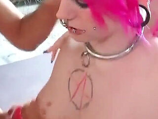 Skinny teen punk tick Laura fucked hard in bukkake gangbang