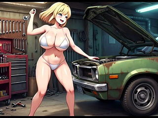 Funny Jokes and Boobs in Car Garage, Ai Animation