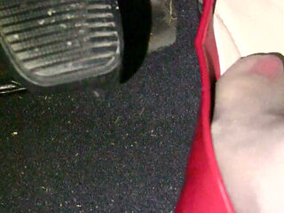 Light and Slow Pedal Pumping in Red Patent Flats and Red Trousers