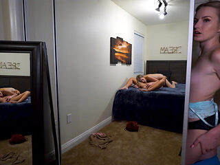 Petite Cutie Masturbates While Watching Stepsister Scissor Another Girl to a Moaning Orgasm