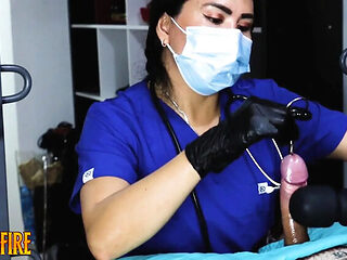 Nurse Femdom CBT Medical Exam with DominaFire - Cock Sounding & Handjob