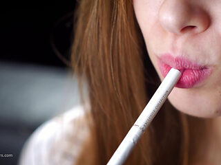 Soft Russian Beauty Smoking Cigarette Calm Moments