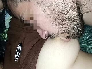 My husband gets very happy when I let him suck my big natural tits all day long