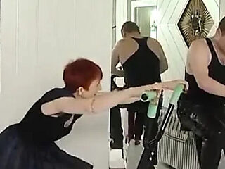 Redhead granny gets her pussy destroyed by horny gym trainer