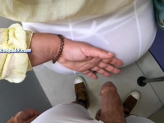 Stranger Horny MILF Touch My Dick in Subway - Cock Rubbing Handjob in Train