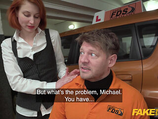 Redhead gets fucked at the driving school office - Fake Driving School
