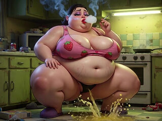Smoking Pregnant BBW Pisses on Floor - Horny with Massive Belly