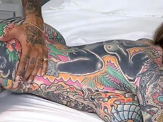 Inked Big Titty Nympho Slut Cheats on Hubby with 2 Bbcs
