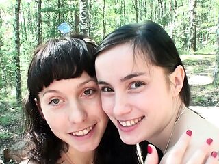 Teen stepsisters enjoy lesbian fun in the woods