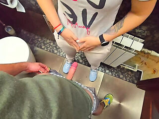 Amateur MILF Gets Stranger Cum in Panties - Restaurant Toilet Creampie Close-Up