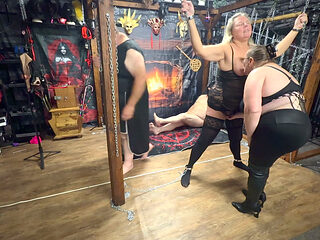 Part 1:- Lanista Bear and Domina Satana does a double Domme session with Peaches in the dungeon,