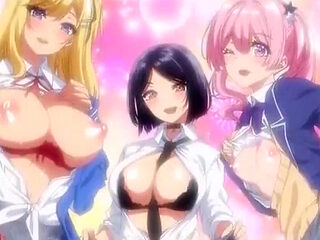 Hot hentai with horny schoolgirls with big boobs seducing a lucky guy
