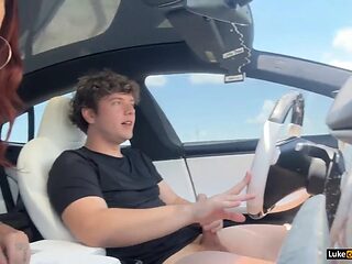 Big Tits Amateur Slut Rides Car to Hardcore Creampie