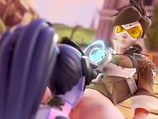 Widowmaker gets intimate with Tracer, making sultry eye contact while pleasuring her