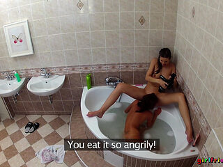Girlfriends XXX - Lesbians Wash Each Other's Wet Pussies in the Bathtub