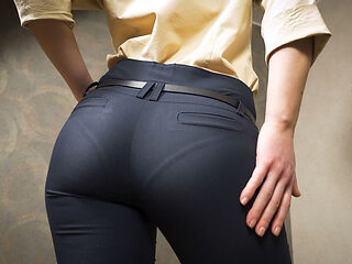 Perfect Ass Babe In Tight Work Trousers Teases Visible Panty Line