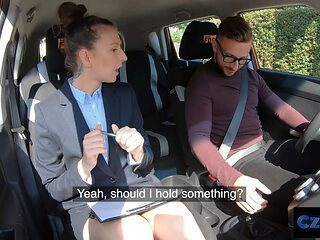 Czech sex - cougar driving instructor needs her snatch licked to calm her down