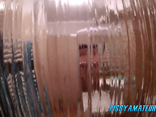 Sexy big tits girl pee in the shower