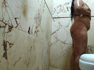 Indian Beautiful Women Home Alone Shower Show