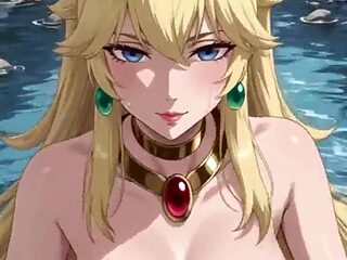 Goddess Peach in a lake and waterfall (Ai toon)