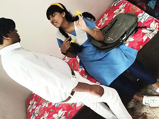 Indian schoolgirl teen rides teacher's big cock in uniform