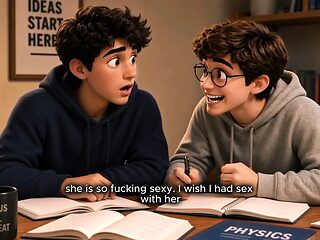 Cartoon fantasy with seductive big-b breasted MILF and young student