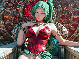 Green Goddess Beach Soliloquy! What bikini hides under that red gold armor?