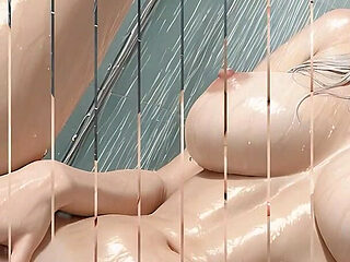 Runway Temptress Masturbating with Ahegao in Steamy Shower