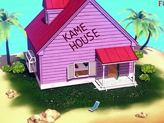 Android 18 and Kame Roshi have a romantic sexual encounter in an animated