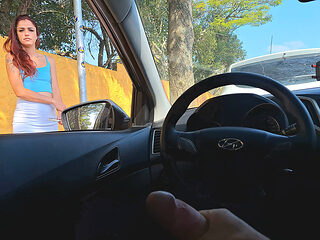 Risky handjob on the street... Beautiful woman saw my cock.