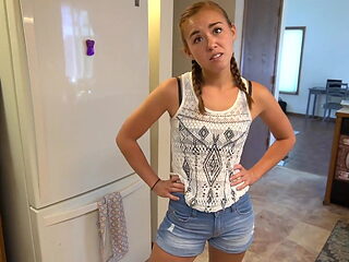 Naughty step daughter bribes stepdad for sex lesson