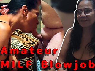Busty MILF sucking it all and taking cum in her mouth