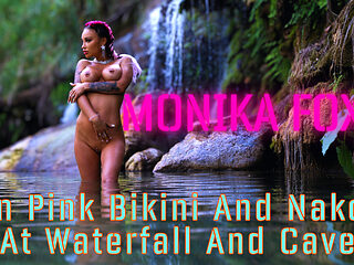 Monika Fox In Pink Bikini And Naked At Waterfall And Cave