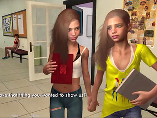 Four Lesbian 18 Plus Teen Fucks Each Other in the Village Hallway and Got Caught by the Teacher!