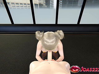 3D Hentai: Horny Office Risa Two Hands Handjob, Sloppy Blowjob and Glory Hole Deepthroat Cumshot