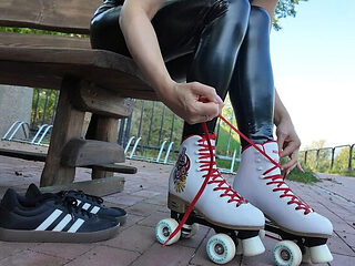 Amateur MILF Patrycia 69 Roller Skating in Latex Gets Fucked Hard by Stranger in Public Park