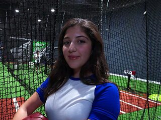 Dark-haired tennis babe Mira Luv gets fucked on court