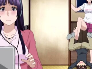 Tiny guy overwhelmed by tall athletic anime giantess babes