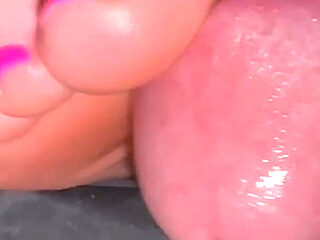 Beautiful Pink Nails Close up Toesjob No Hands