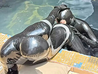 Gloomy Babe Submits in Pool - Latex Sex with Deep Throat Blowjob & Cumshot