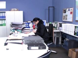 German secretary rides cock in the office