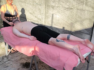 Nude Massage Outdoors with Hot Blonde