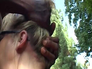 Blonde MILF Deepthroats Throbbing BBC Outdoors Dripping Sloppy