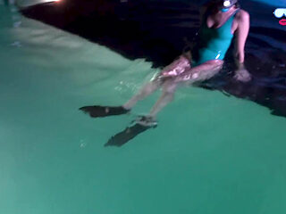 Night Swim in Latex Swimsuit & Full Face Mask