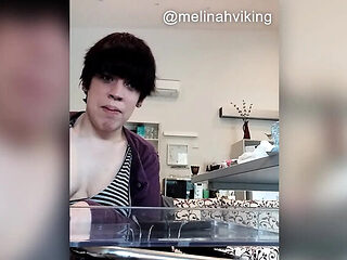 Homemade MILF Melinah Viking Jerking Off and Wanking Her Big Tits - Amateur Brunette Cougar Masturbation