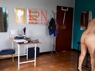 Nudist secretary. Nude employee in the office. Nude secretary is not shy about her boss. Nude office. 1 194