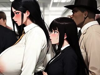 Beautiful anime girl's tits exposed in public subway